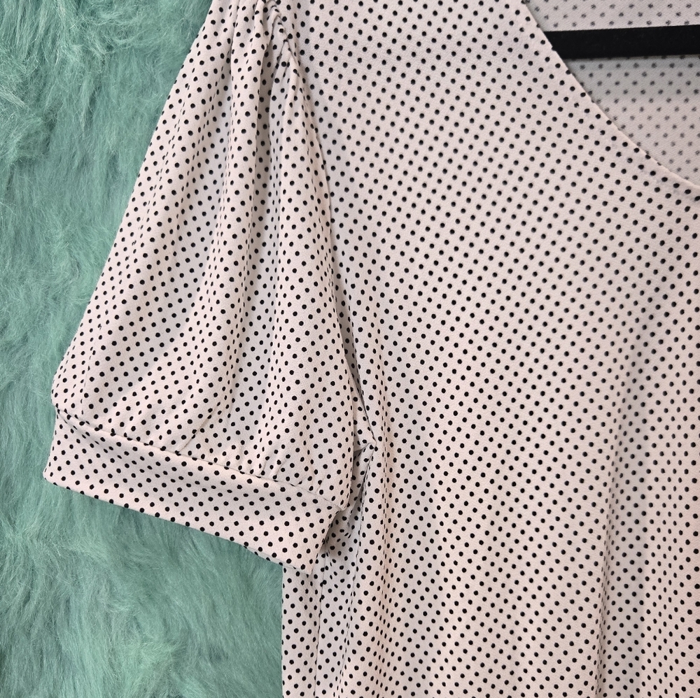 Adrianna Papell White And Black Polka Dot Short Sleeve Blouse Size M - Picture 3 of 6